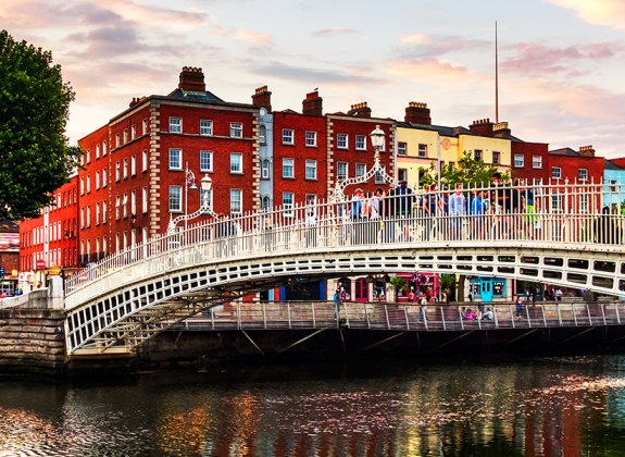 Dublin, Ireland city view by a bridge