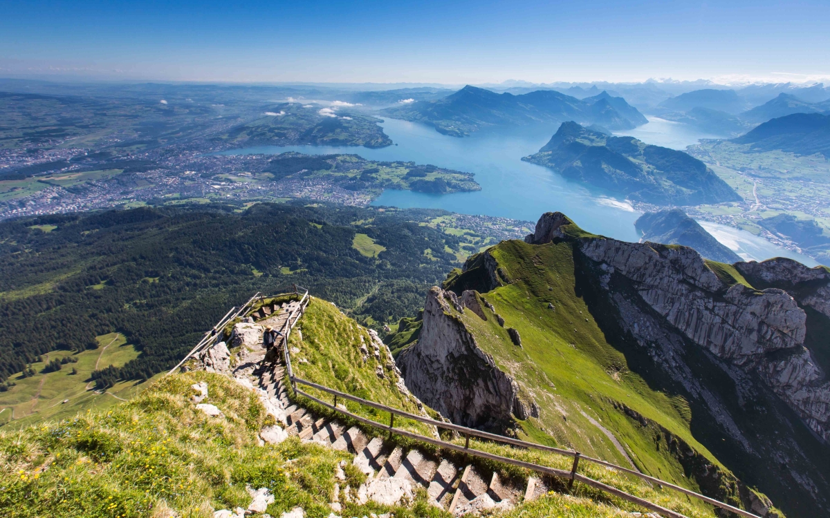 Looking down to Lake Lucerne from the summit of a mountain