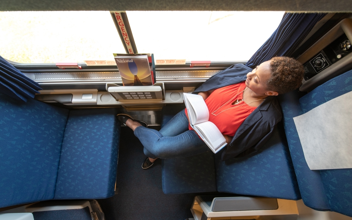 woman in an amtrak roomette private room