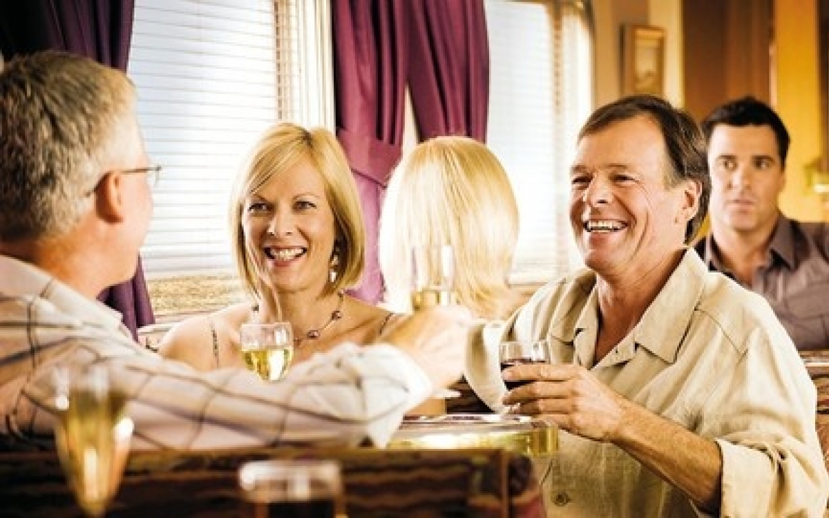 Onboard the Indian Pacific People chat onboard the train with drinks