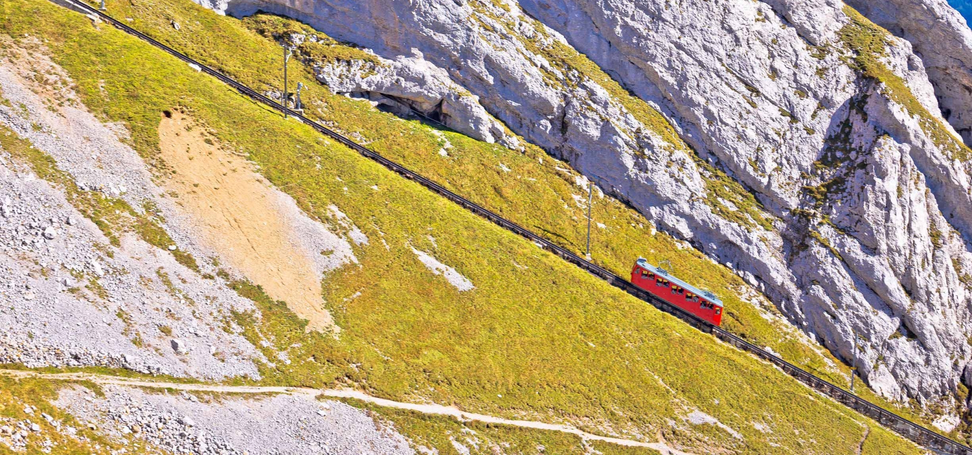 Mount Pilatus Cog Railway travelling up the mountain