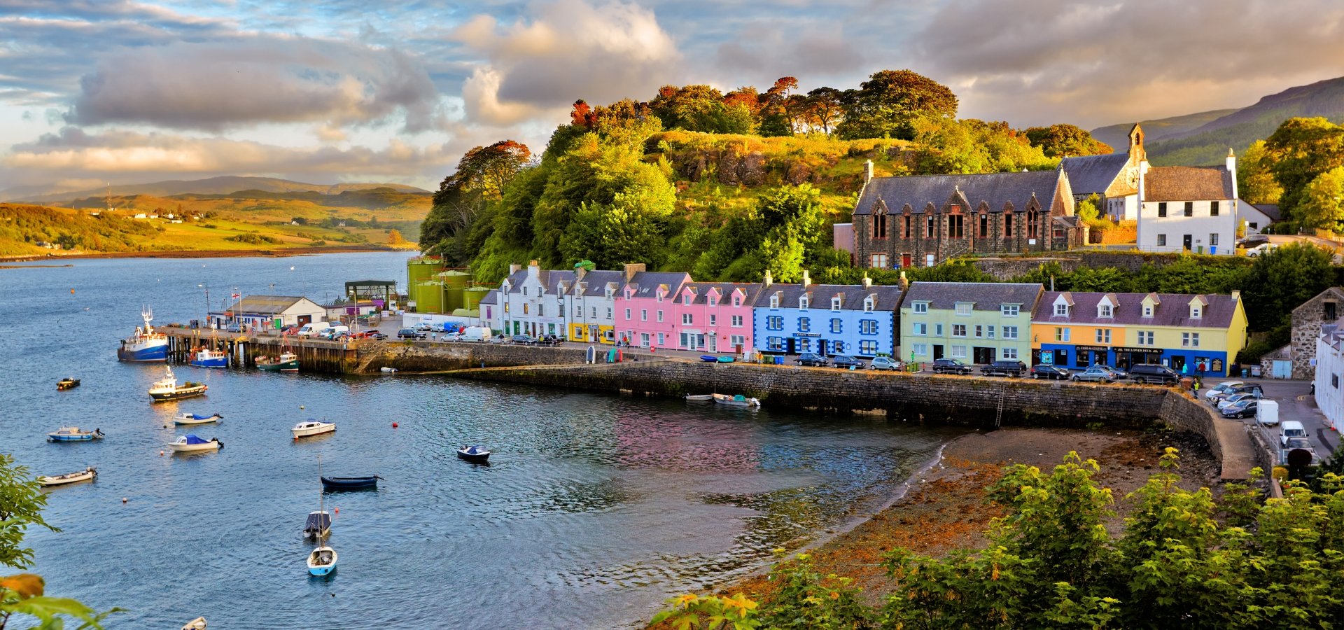 view on Portree before sunset, Isle of Skye, Scotland