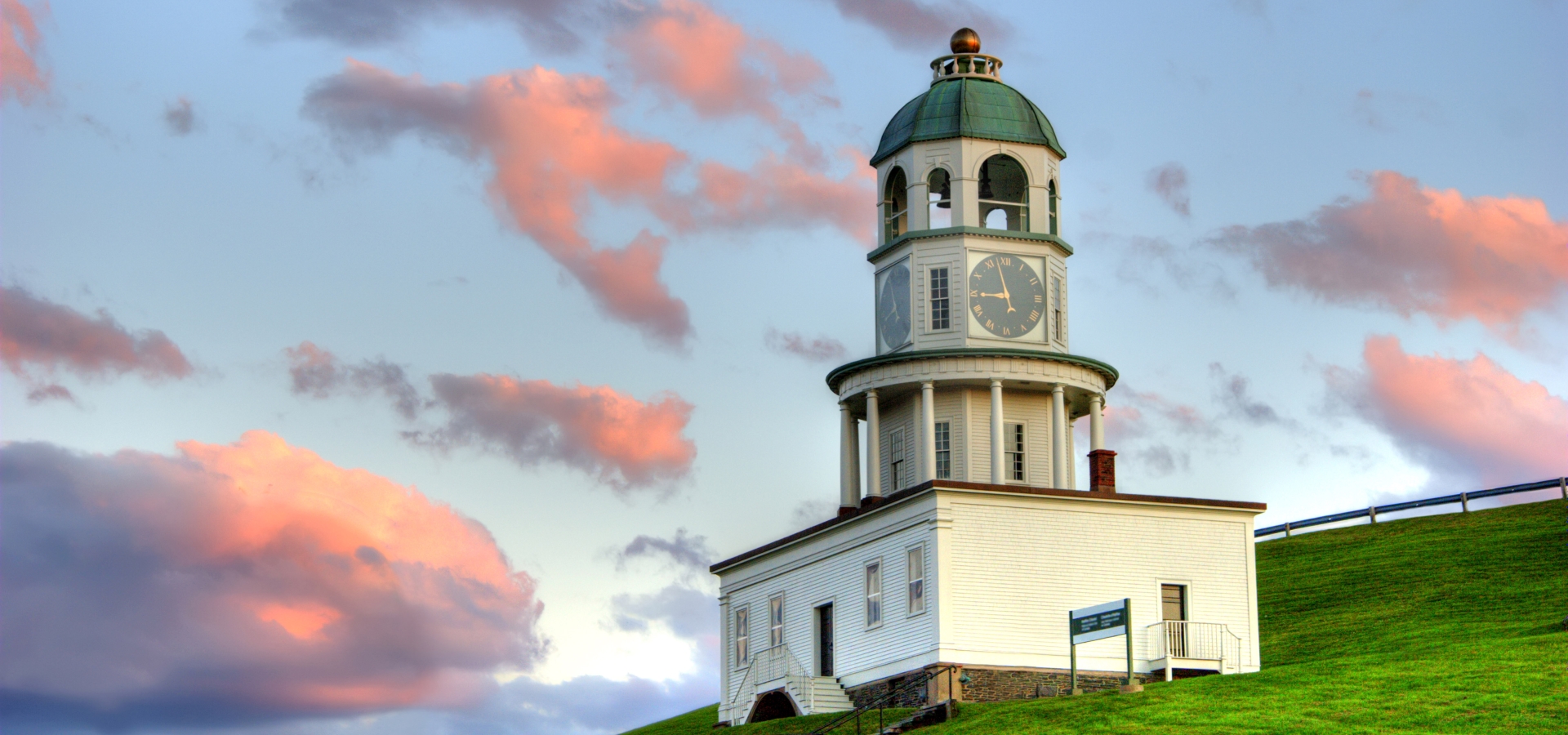The clock tower on citadel hill, Halifax, Nova Scotia overlooks the Harbour.