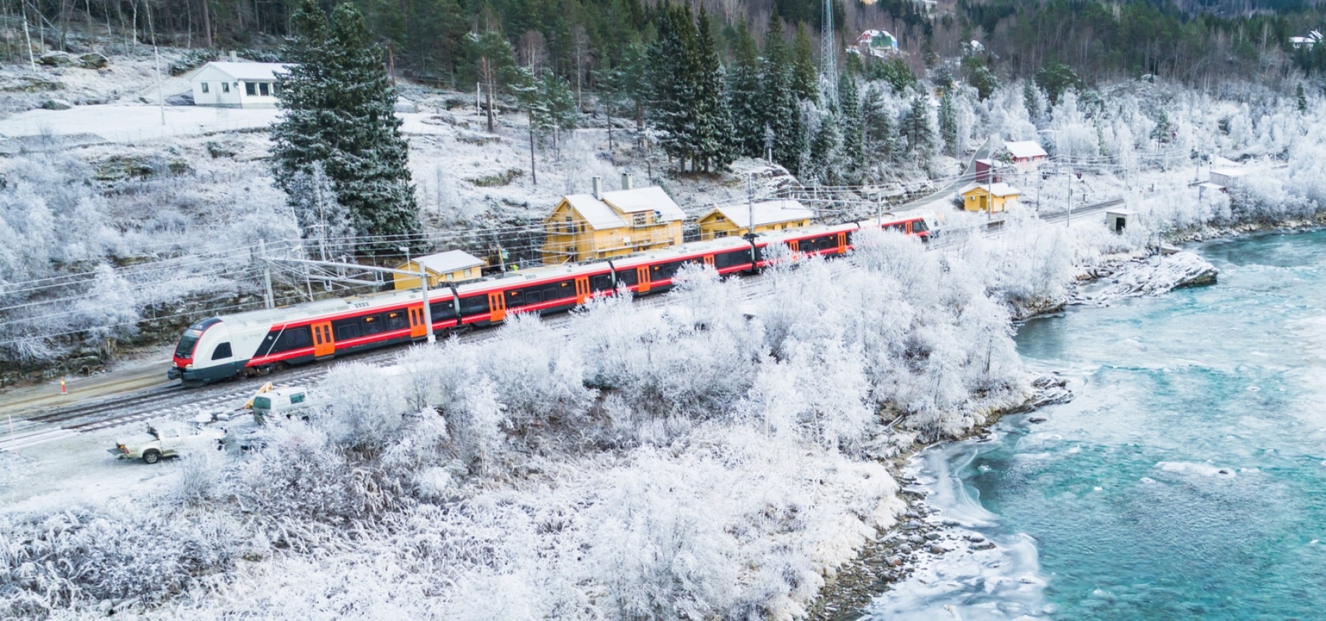 snowy Oslo to Bergen train